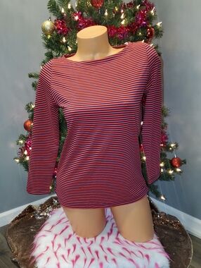 Vineyard Vines Logo Pink and Navy Blue Striped Boatneck Long-Sleeve Top XS NWT